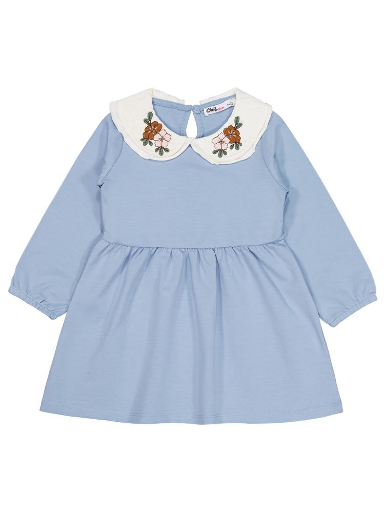 Civil Girls Yakası Nakışlı 2-5 Yaş Elbise - Mavi