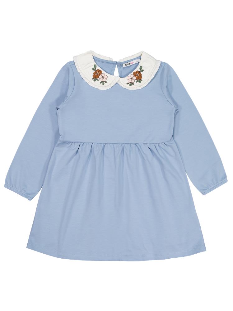 Civil Girls Yakası Nakışlı 6-9 Yaş Elbise - Mavi