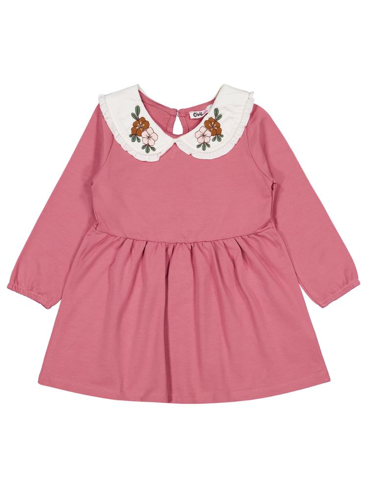 Civil Girls Yakası Nakışlı 2-5 Yaş Elbise - Pembe