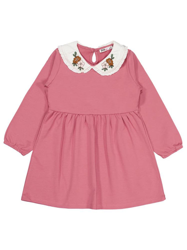 Civil Girls Yakası Nakışlı 6-9 Yaş Elbise - Pembe