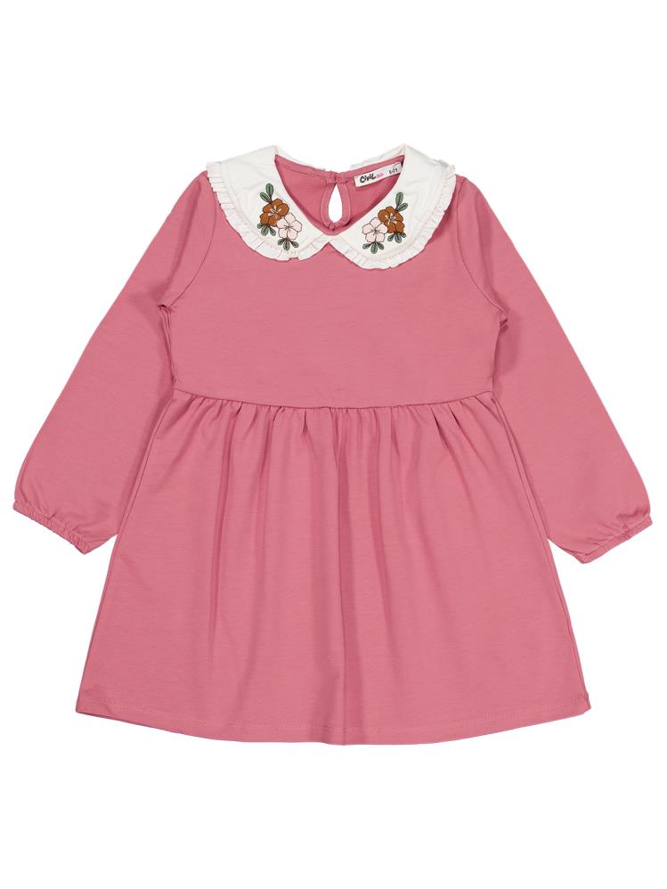 Civil Girls Yakası Nakışlı 6-9 Yaş Elbise - Pembe