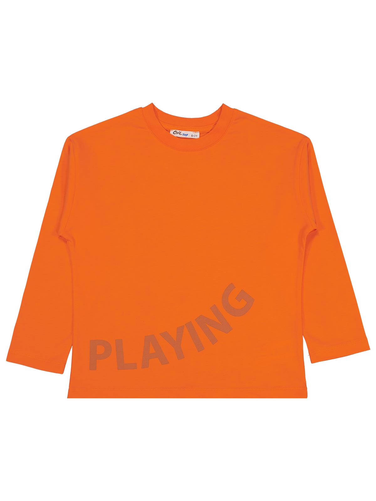 Civil Erkek Çocuk Never Gıve Up Baskılı Sweatshirt | Fırçalı Süprem | Okul Kreş ve Günlük Kullanım - Turuncu