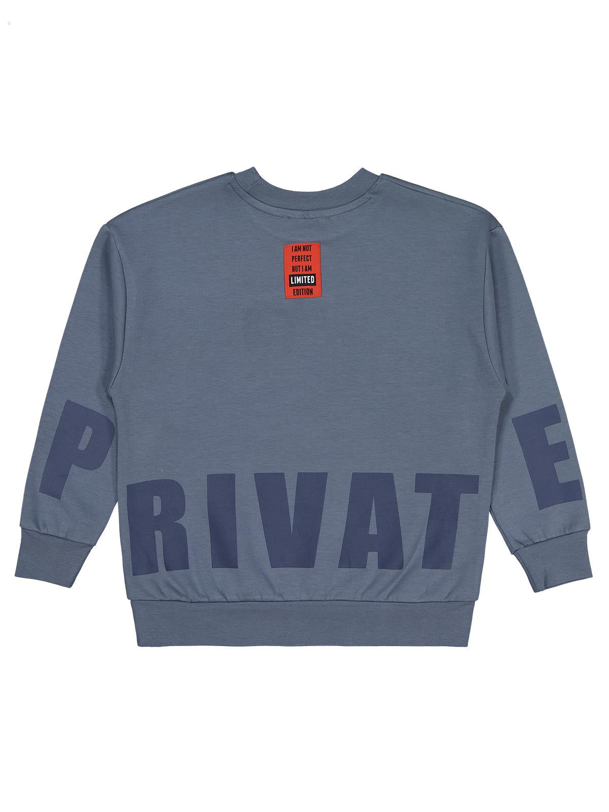 Civil Erkek Çocuk Prıvate Baskılı Sweatshirt | Çelik İnterlok | Okul Kreş ve Günlük Kullanım - Gri