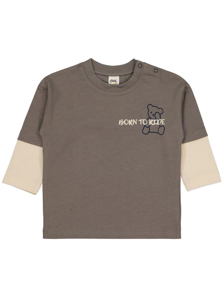 Cvl-73 Civil Baby Ayıcık Baskılı 6-18 Ay Sweatshirt - Gri
