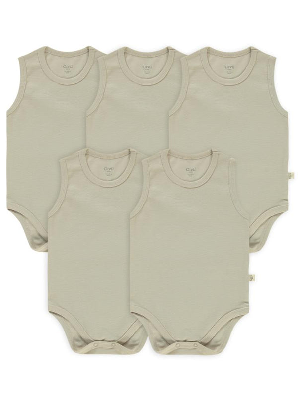 Civil Baby Organik 5 li Sıfır Kol 1-3 yaş Çıtçıtlı Badi - Bej
