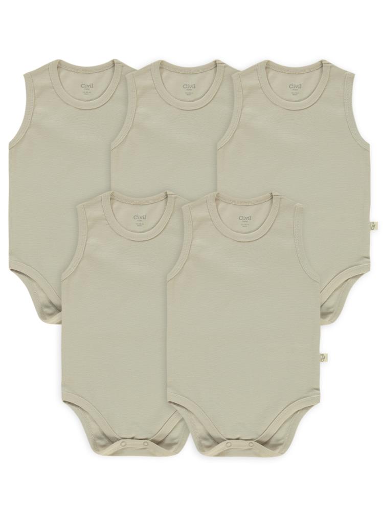 Civil Baby Organik 5 li Sıfır Kol 1-3 yaş Çıtçıtlı Badi - Bej