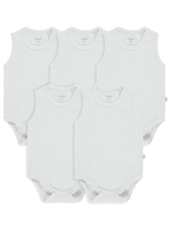 Civil Baby Organik 5 li Sıfır Kol 1-3 yaş Çıtçıtlı Badi - Beyaz