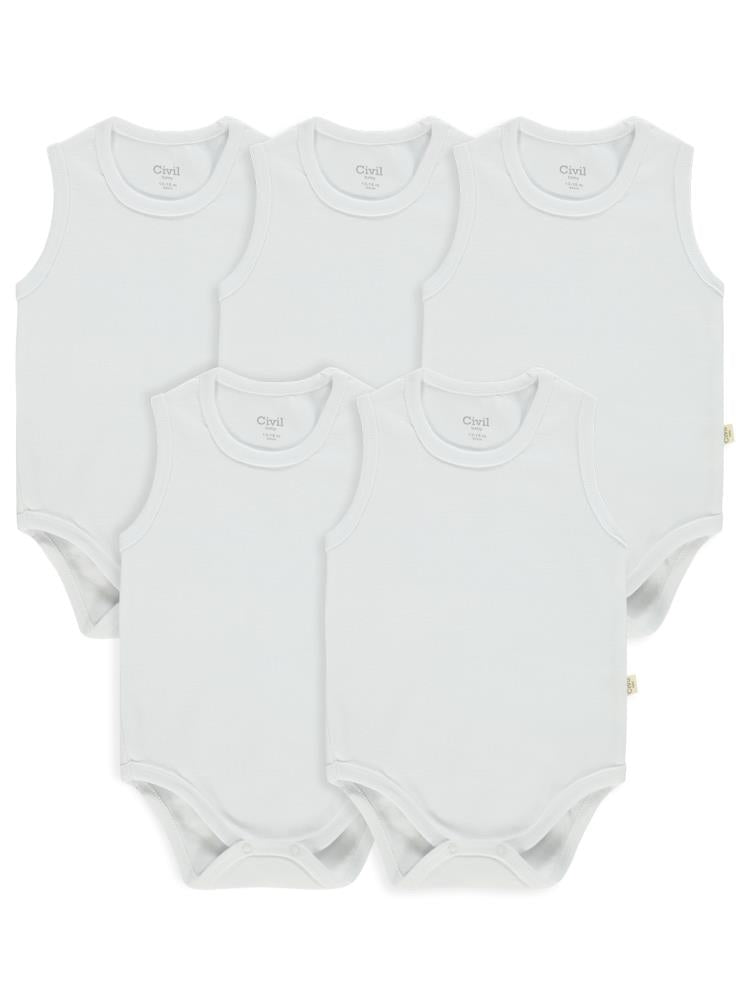 Civil Baby Organik 5 li Sıfır Kol 1-3 yaş Çıtçıtlı Badi - Beyaz