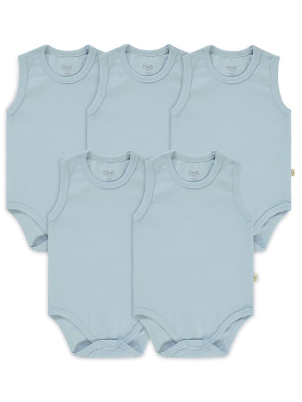 Civil Baby Organik 5 li Sıfır Kol 1-3 yaş Çıtçıtlı Badi - Mavi