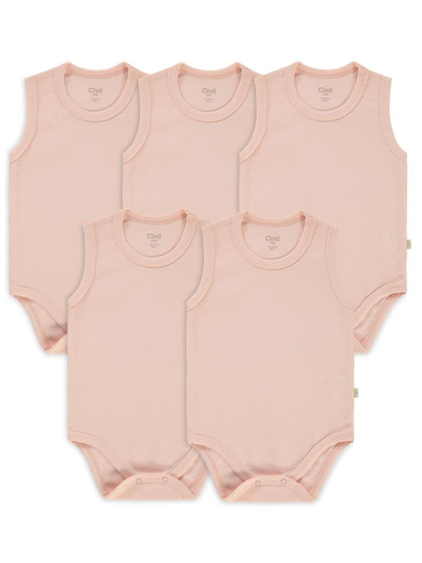 Civil Baby Organik 5 li Sıfır Kol 1-3 yaş Çıtçıtlı Badi - Pembe