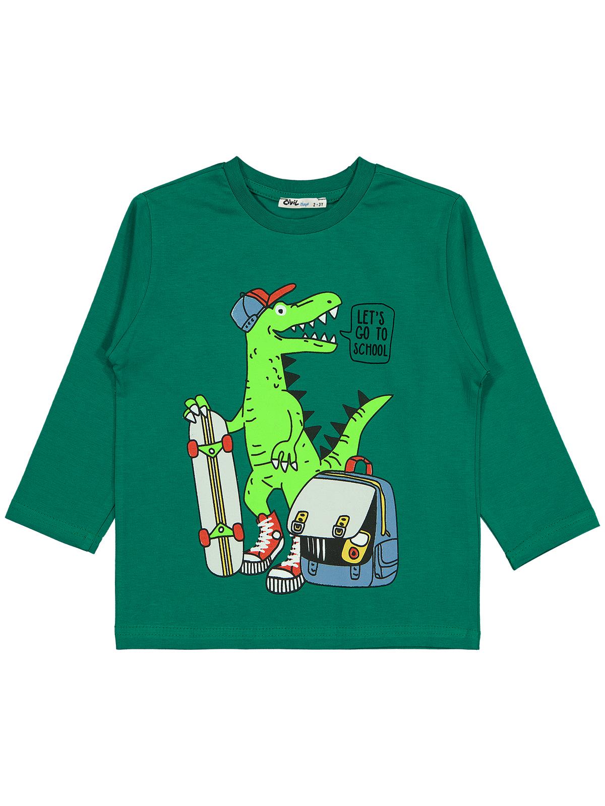 Civil Boys Lets Go Timsah Baskılı 2-5 Yaş Sweatshirt - Yeşil