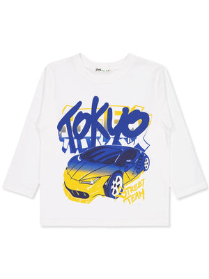 Civil Erkek Çocuk Tokyo Araba Baskılı Sweatshirt | Süprem Uzun Kol | Okul Kreş ve Günlük Kullanım - Ekru
