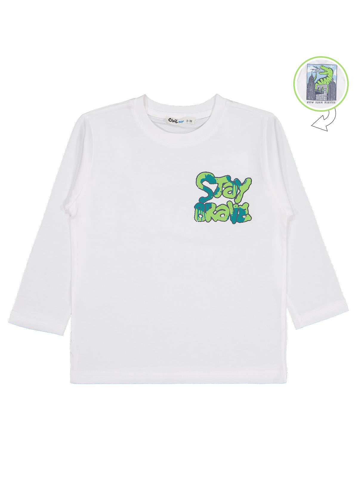 Civil Erkek Çocuk Stay Brave baskılı Sweatshirt | Süprem Uzun Kol | Okul Kreş ve Günlük Kullanım - Ekru