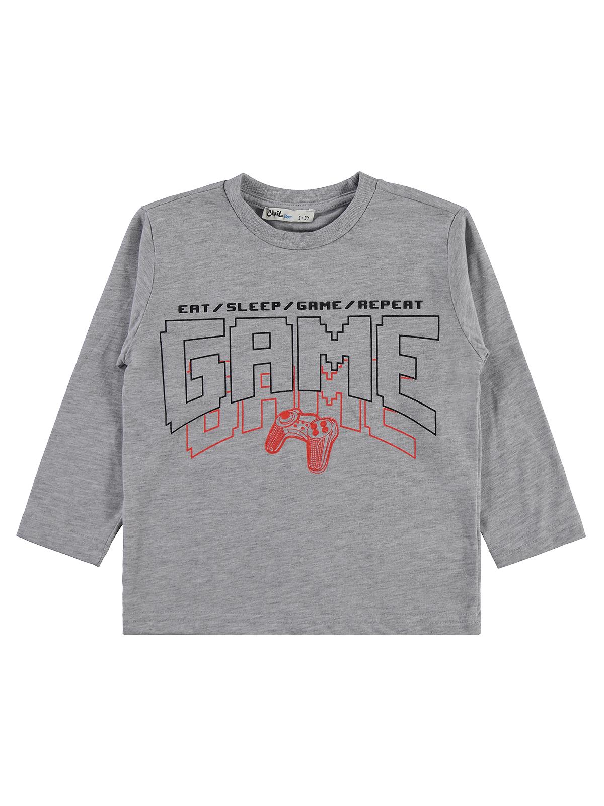 Civil Erkek Çocuk Game Baskılı Sweatshirt | Süprem Uzun Kol | Okul Kreş ve Günlük Kullanım - Gri