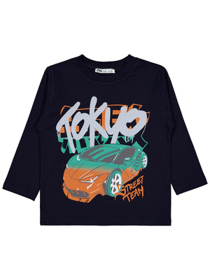 Civil Erkek Çocuk Tokyo Araba Baskılı Sweatshirt | Süprem Uzun Kol | Okul Kreş ve Günlük Kullanım - Lacivert