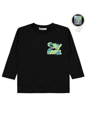 Civil Erkek Çocuk Stay Brave baskılı Sweatshirt | Süprem Uzun Kol | Okul Kreş ve Günlük Kullanım - Siyah