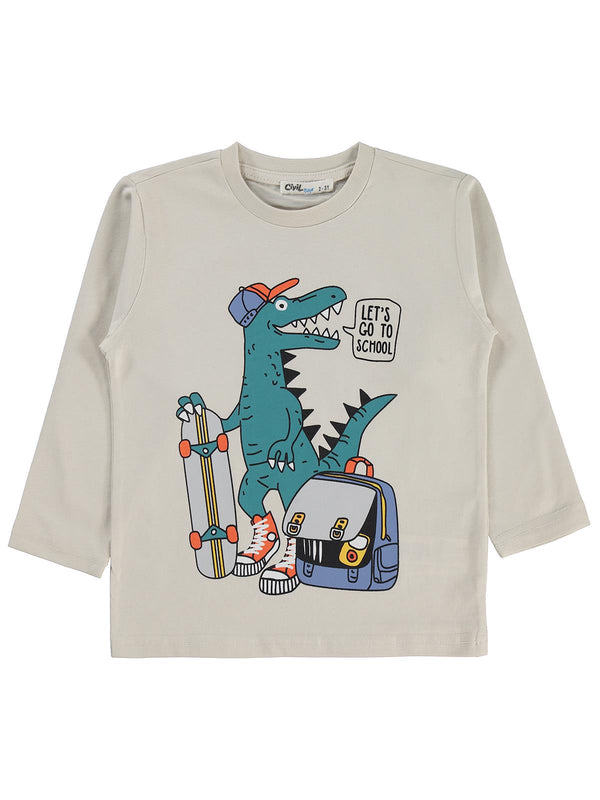 Civil Boys Lets Go Timsah Baskılı 2-5 Yaş Sweatshirt - Bej