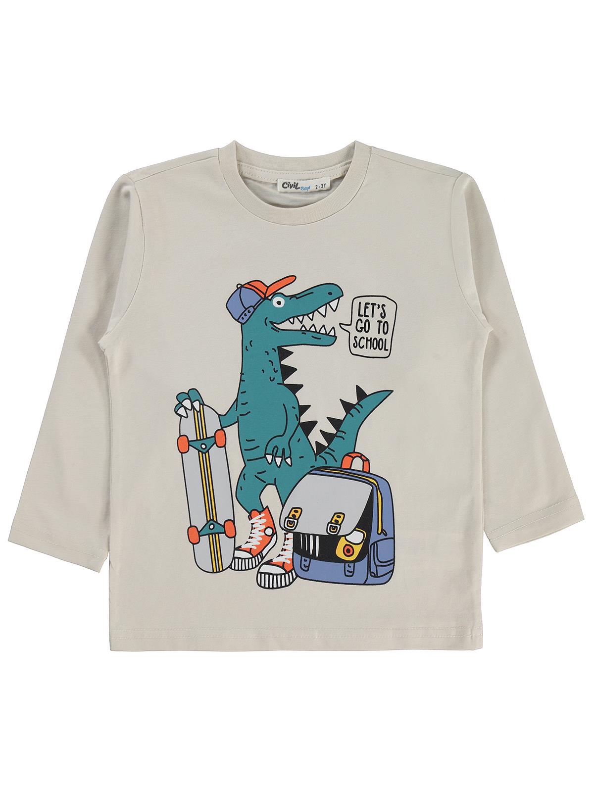 Civil Boys Lets Go Timsah Baskılı 2-5 Yaş Sweatshirt - Bej