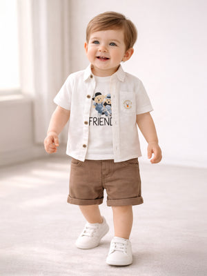 Concept Müslin Gömlekli Şortlu 3'lü 6-18 Ay Takım - Bej