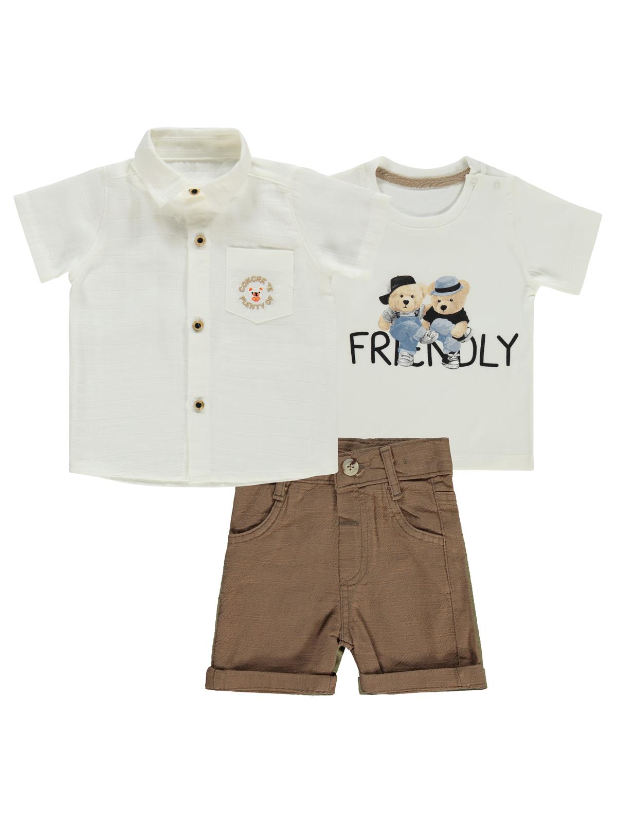 Concept Müslin Gömlekli Şortlu 3'lü 6-18 Ay Takım - Bej