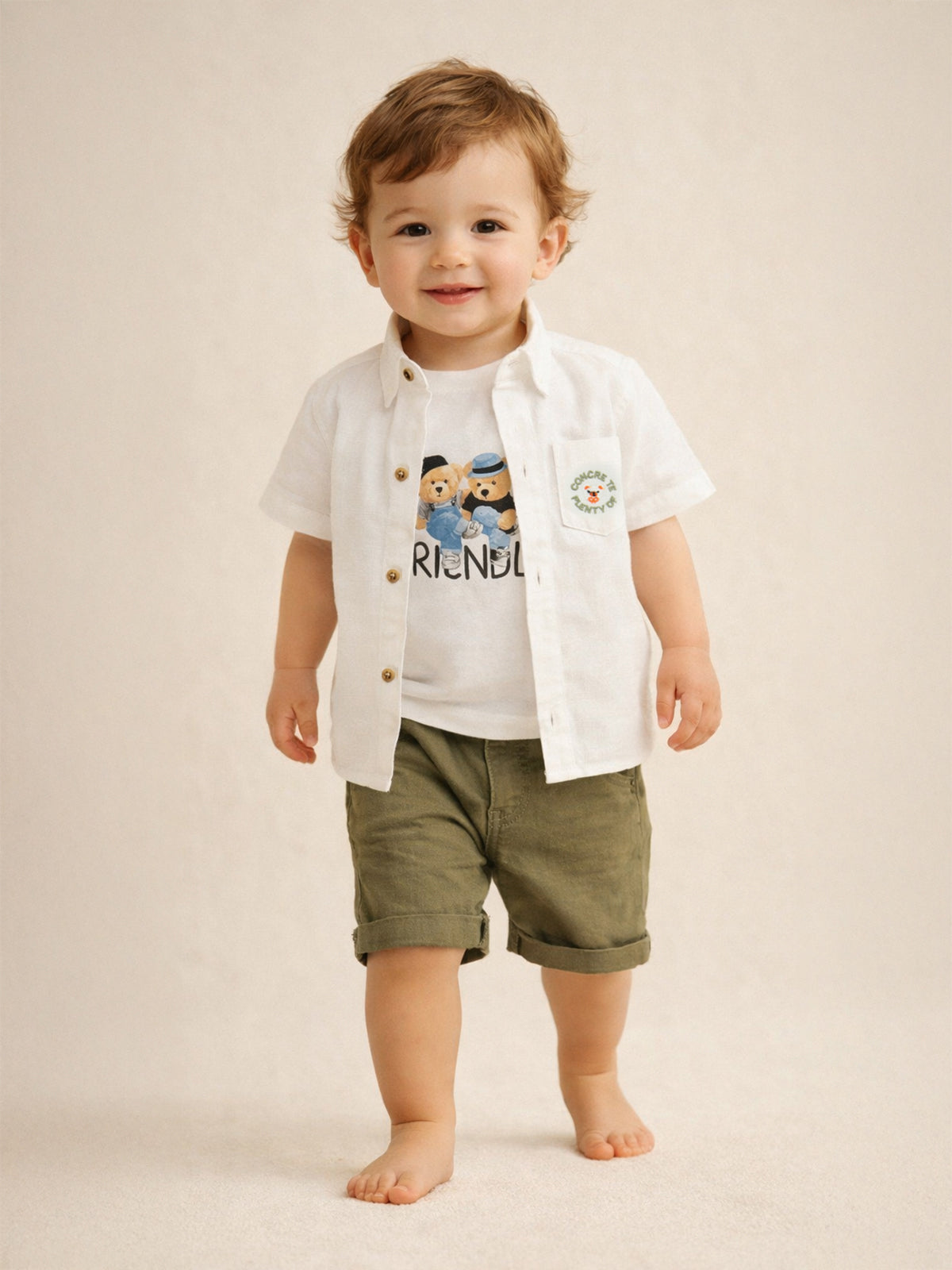 Concept Müslin Gömlekli Şortlu 3'lü 6-18 Ay Takım - Haki