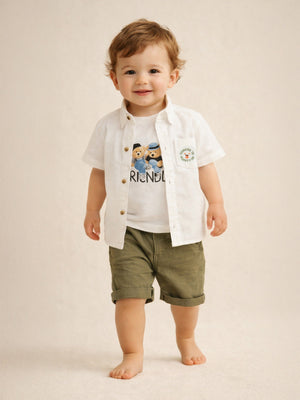 Concept Müslin Gömlekli Şortlu 3'lü 6-18 Ay Takım - Haki