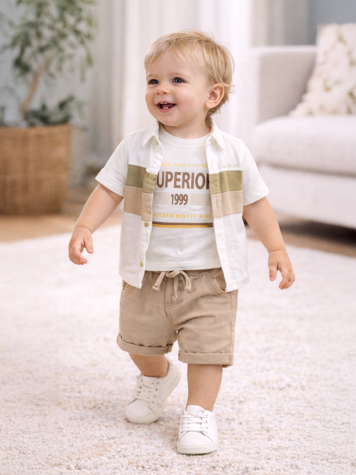 Concept Müslin Gömlekli Şortlu 3'lü 6-18 Ay Takım - Bej