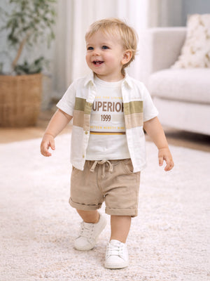 Concept Müslin Gömlekli Şortlu 3'lü 6-18 Ay Takım - Bej