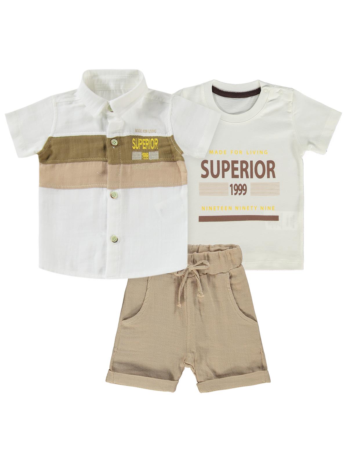 Concept Müslin Gömlekli Şortlu 3'lü 6-18 Ay Takım - Bej