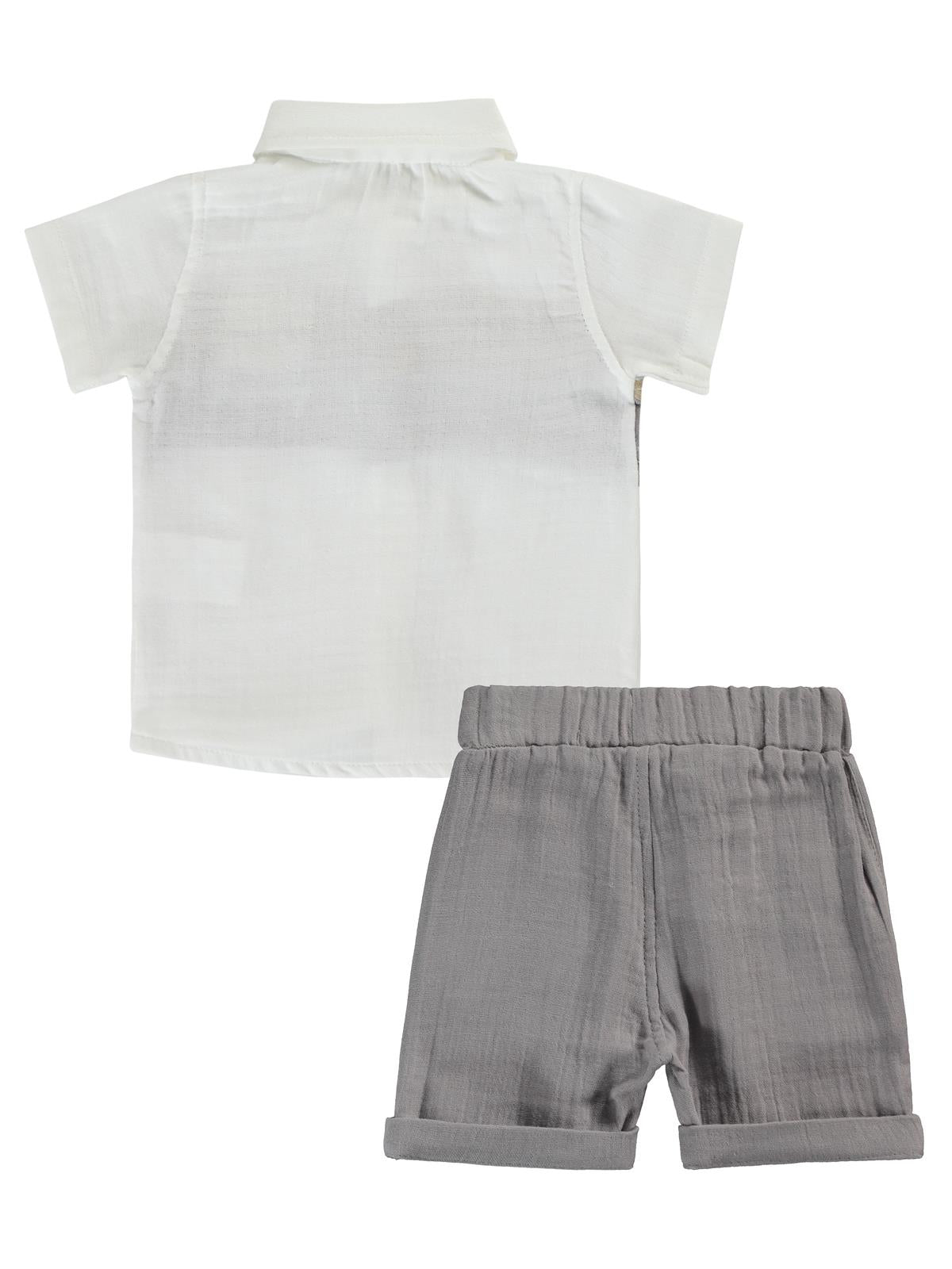 Concept Müslin Gömlekli Şortlu 3'lü 6-18 Ay Takım - Gri