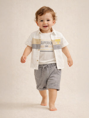 Concept Müslin Gömlekli Şortlu 3'lü 6-18 Ay Takım - Gri