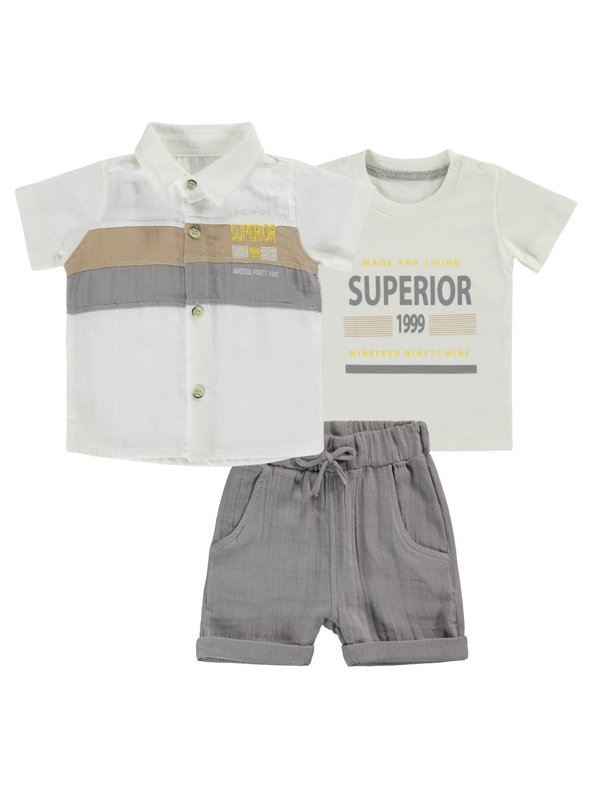 Concept Müslin Gömlekli Şortlu 3'lü 6-18 Ay Takım - Gri
