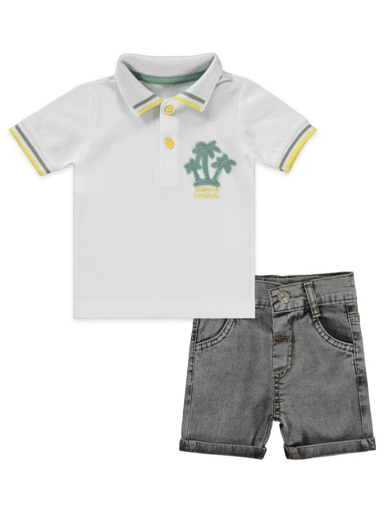 Concept Pike Palmiye Tişört Kot Şortlu 2'li 6-18 Ay Takım - Beyaz