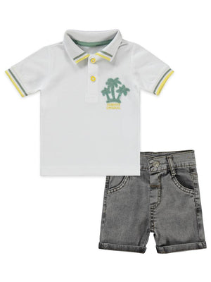 Concept Pike Palmiye Tişört Kot Şortlu 2'li 6-18 Ay Takım - Beyaz