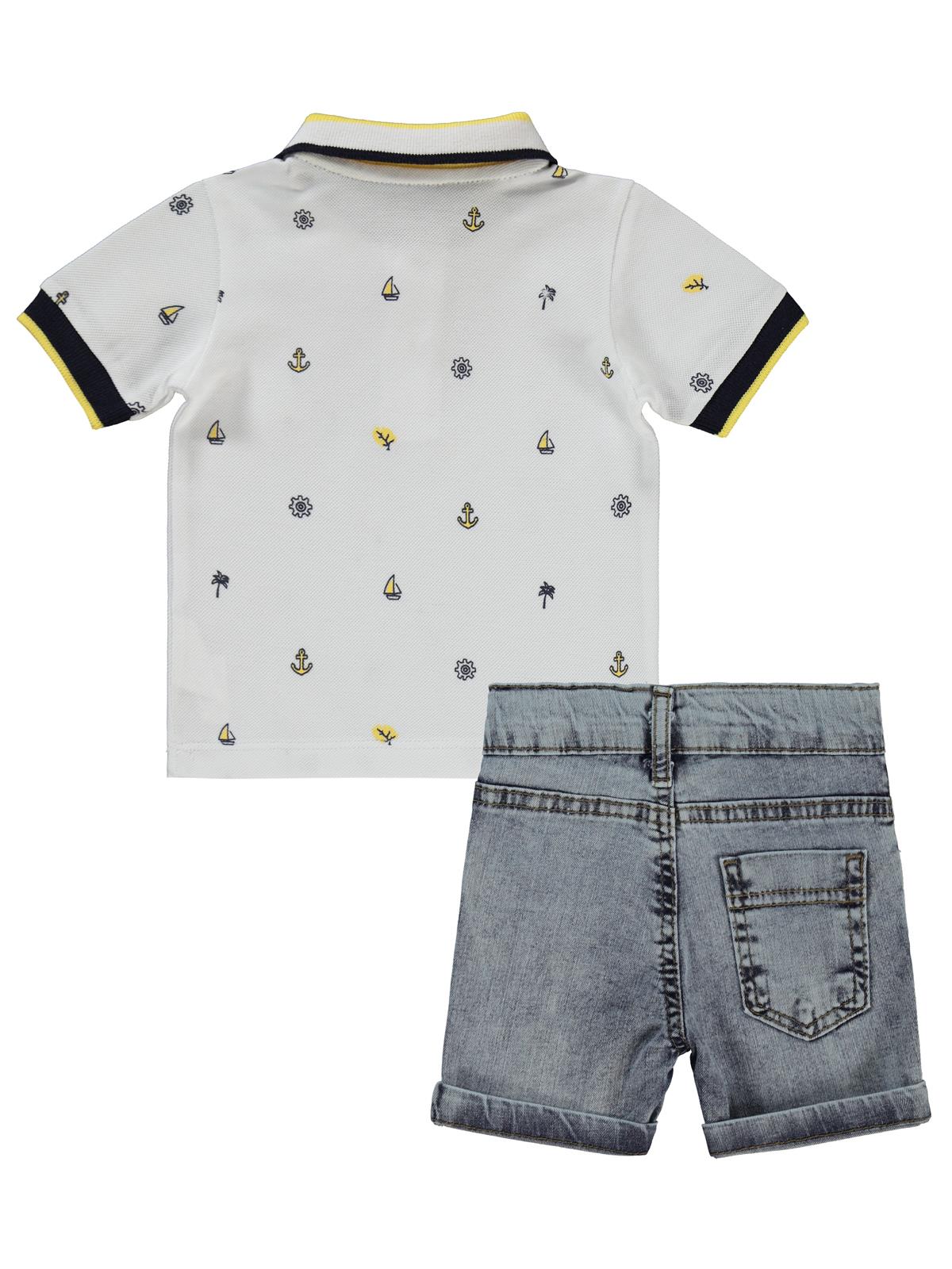 Concept Pike Çapalı Tişört Kot Şortlu 2'li 6-18 Ay Takım - Beyaz