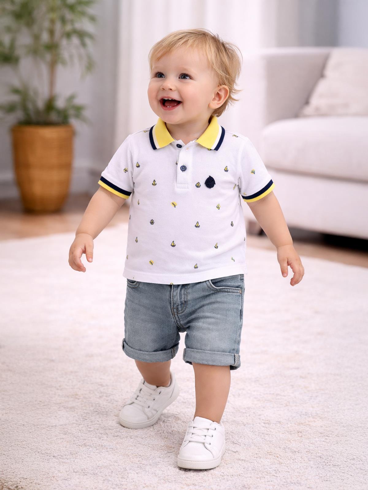 Concept Pike Çapalı Tişört Kot Şortlu 2'li 6-18 Ay Takım - Beyaz