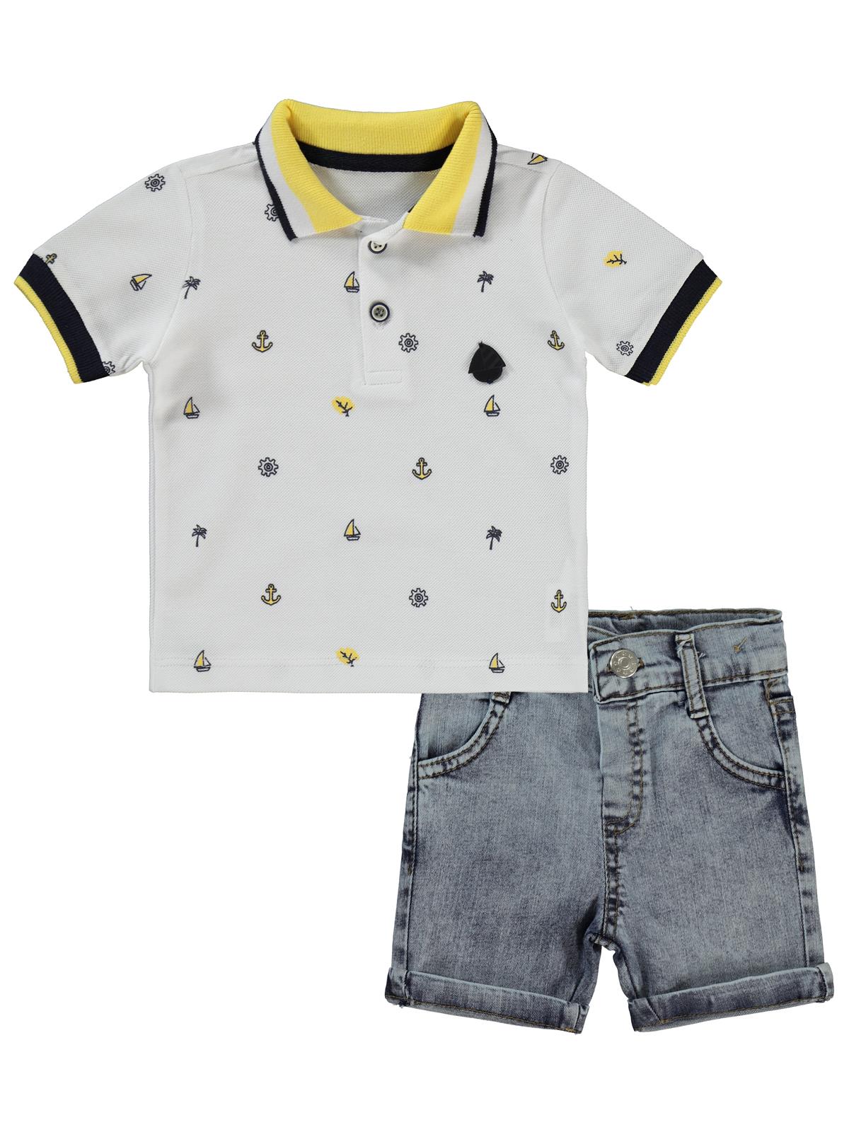 Concept Pike Çapalı Tişört Kot Şortlu 2'li 6-18 Ay Takım - Beyaz