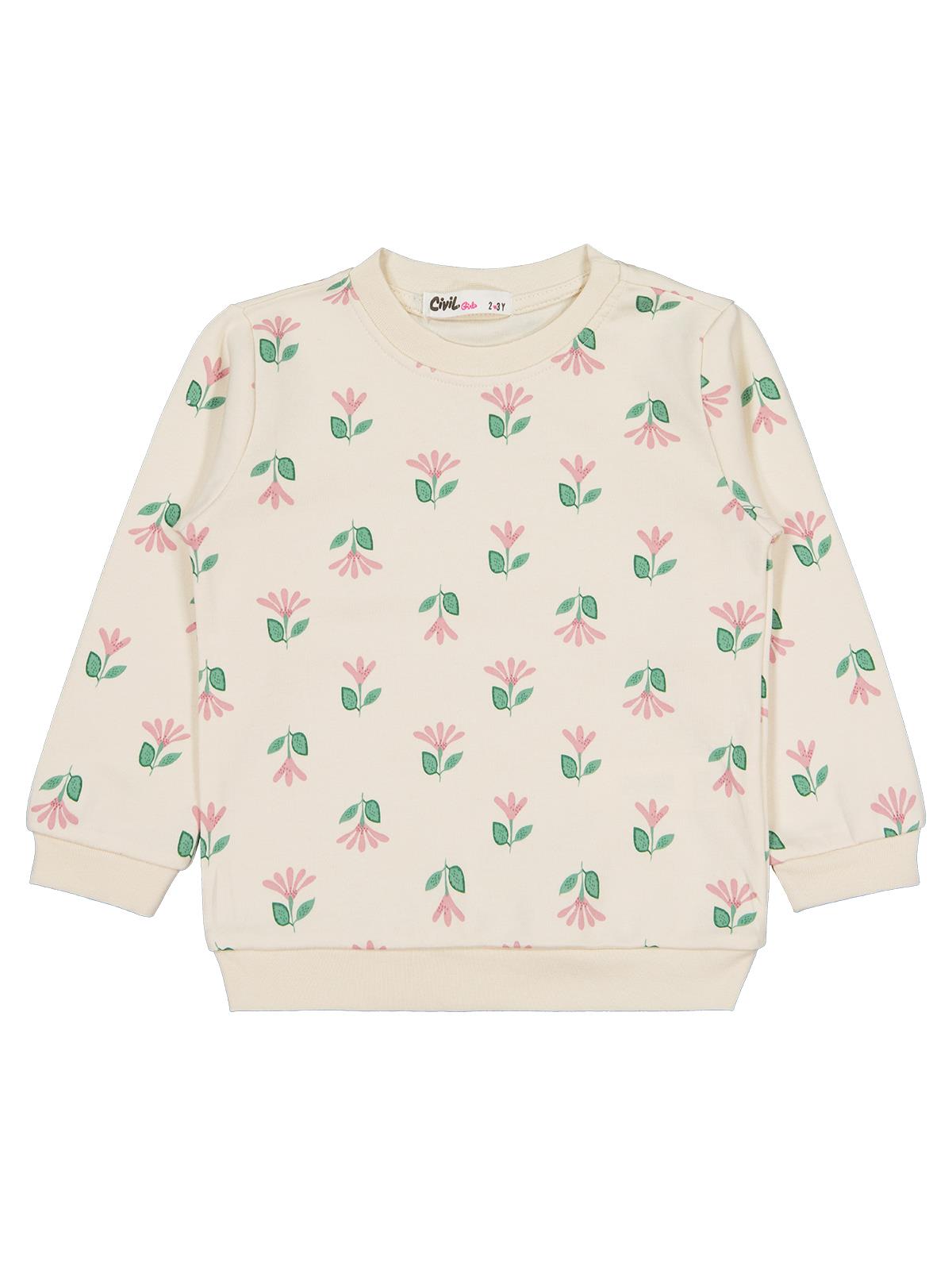 Civil Girls Çıtır Çiçek Baskılıü 2-5 Yaş Sweatshirt - Bej