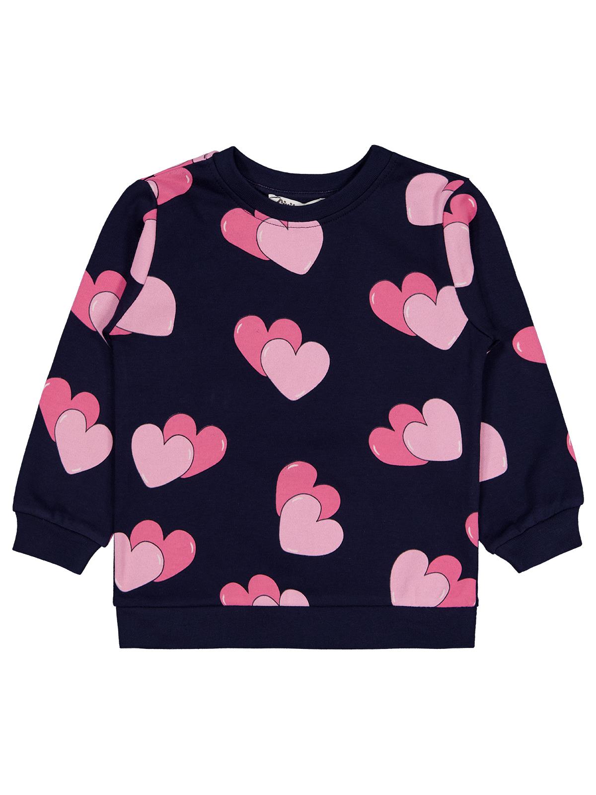 Civil Girls Renkli Kalp Baskılı 2-5 Yaş Sweatshirt - Lacivert