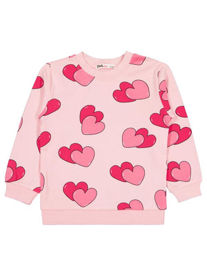 Civil Girls Renkli Kalp Baskılı 2-5 Yaş Sweatshirt - Pembe