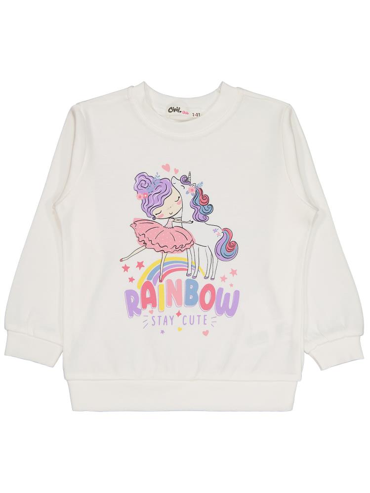 Civil Girls Rainbow Baskılı 2-5 Yaş Sweatshirt - Ekru