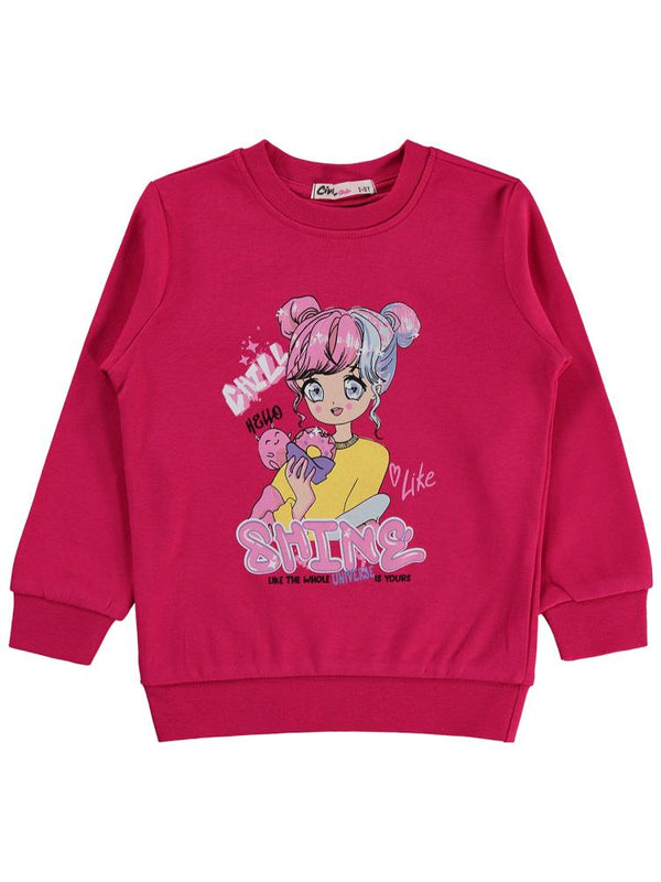 Civil Girls Anime Baskılı 2-5 Yaş Sweatshirt - Fusya