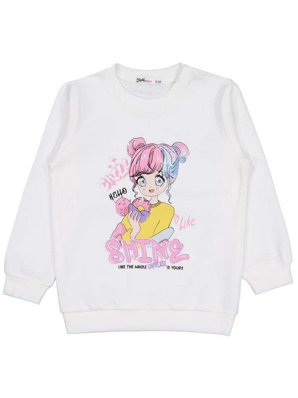 Civil Girls Anime Baskılı 2-5 Yaş Sweatshirt - Ekru