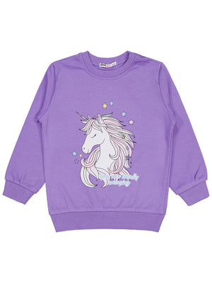 Civil Girls Unicorn Baskılı 2-5 Yaş Sweatshirt - Lila