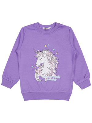Civil Girls Unicorn Baskılı 2-5 Yaş Sweatshirt - Lila
