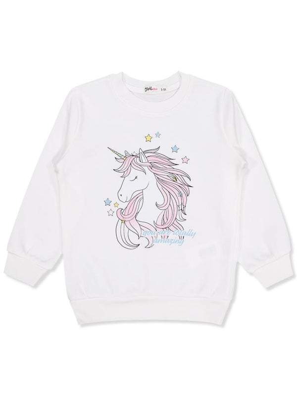 Civil Girls Unicorn Baskılı 2-5 Yaş Sweatshirt - Ekru