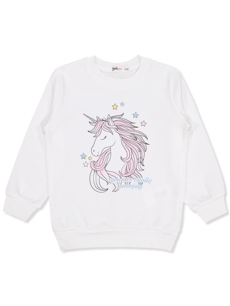 Civil Girls Unicorn Baskılı 2-5 Yaş Sweatshirt - Ekru