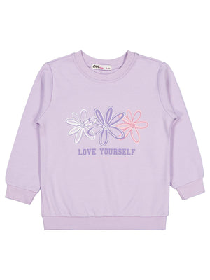 Civil Kız Çocuk Renkli Çiçek Sweatshirt | İnterlok Uzun Kol | Okul Kreş ve Günlük Kullanım - Lila