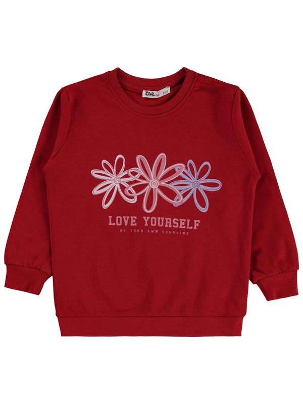 Civil Girls Renkli Çiçek 2-5 Yaş Sweatshirt - Kırmızı