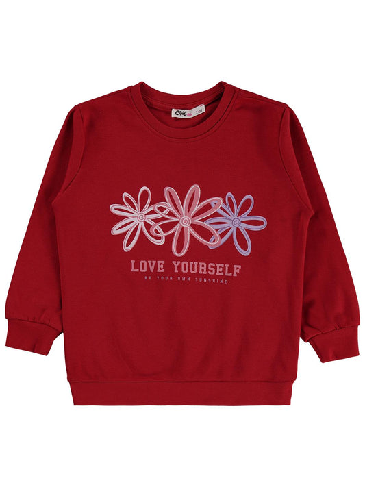 Civil Girls Renkli Çiçek 2-5 Yaş Sweatshirt - Kırmızı